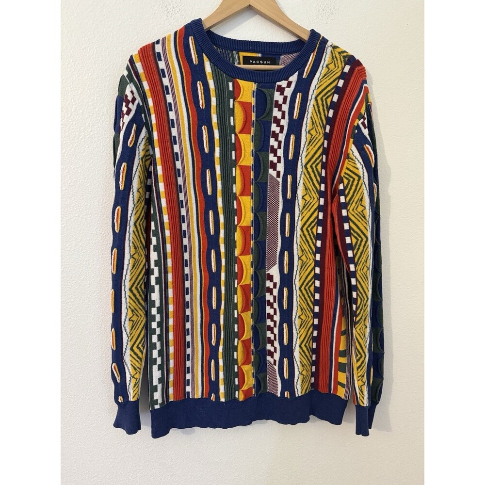 Pacsun Sweater Colorful 3D Knit  Pullover Long Sleeve Striped S Men Textured